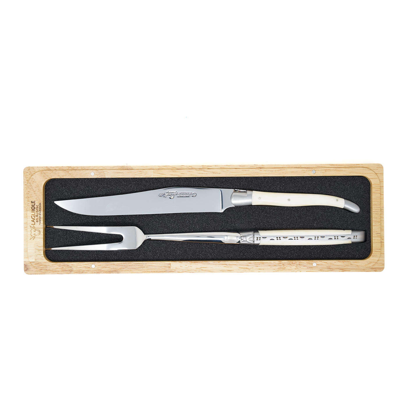 Laguiole en Aubrac Carving Knife and Fork Set / Bone | Borough Kitchen