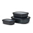 Mepal Cirqula Rectangular Stacking Bowls with Lids (500ml to 2L) / Set of 3 / Black