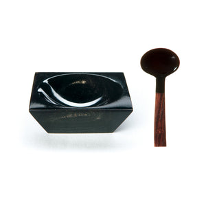 Sarah Petherick Square Salt/Pepper Bowl & Miniature Oval Spoon / Horn *