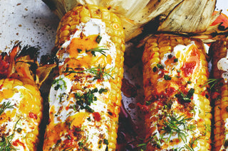 Recipe: Grilled Corn on the Cob with Whipped Labneh & Harissa Dressing