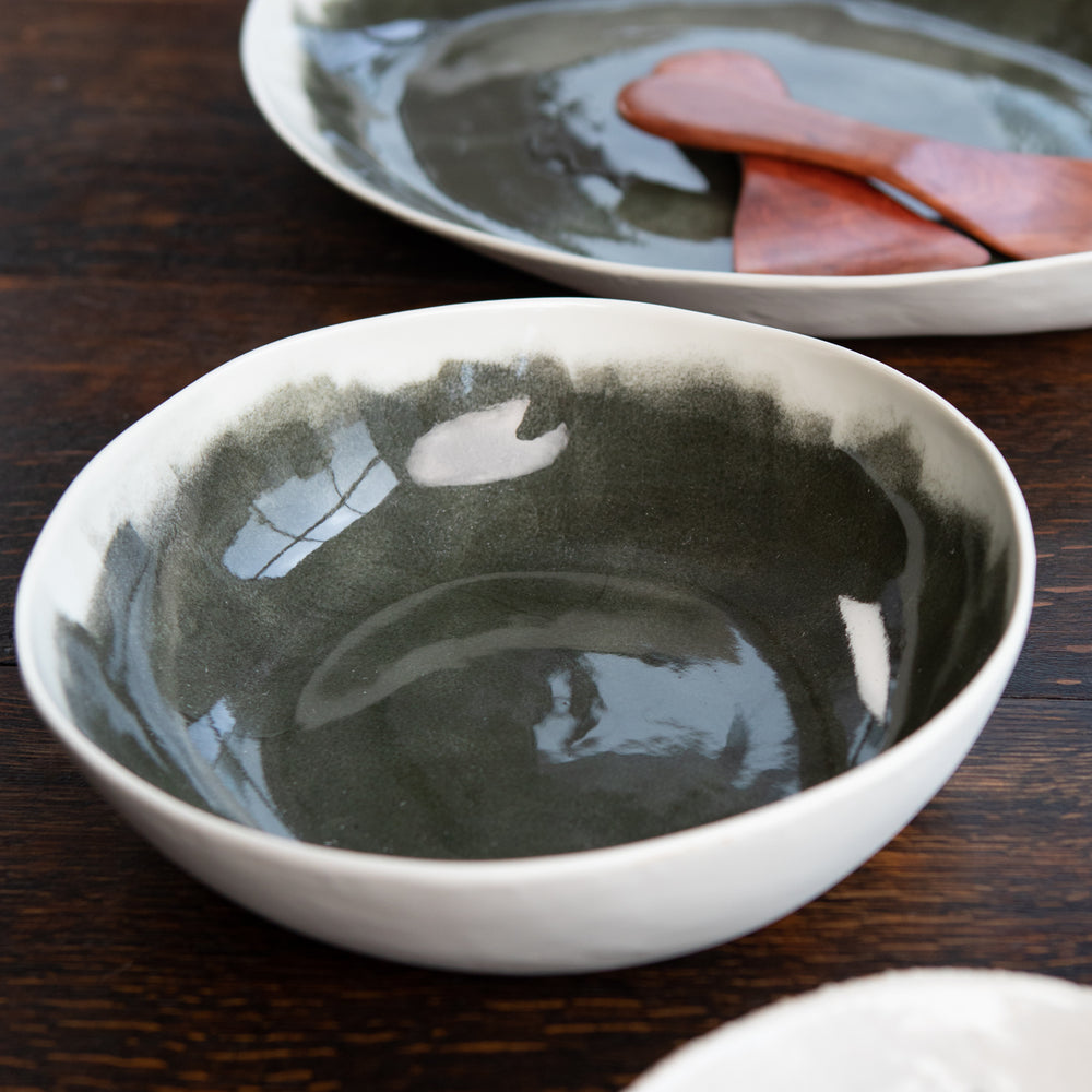 Bertozzi Brushed Bowl / Porcelain / 30cm / Dark Green