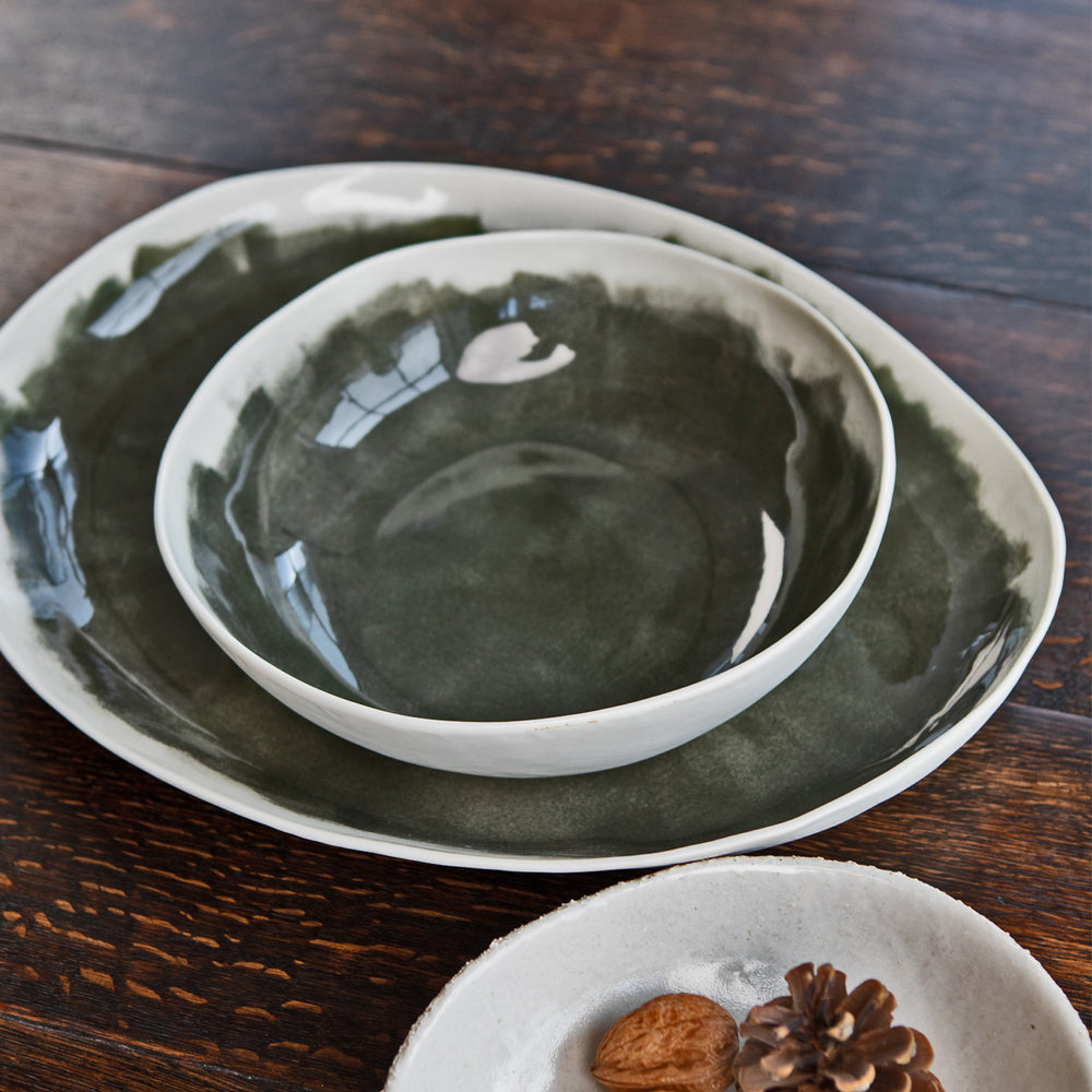 Bertozzi Brushed Bowl / Porcelain / 25cm / Dark Green
