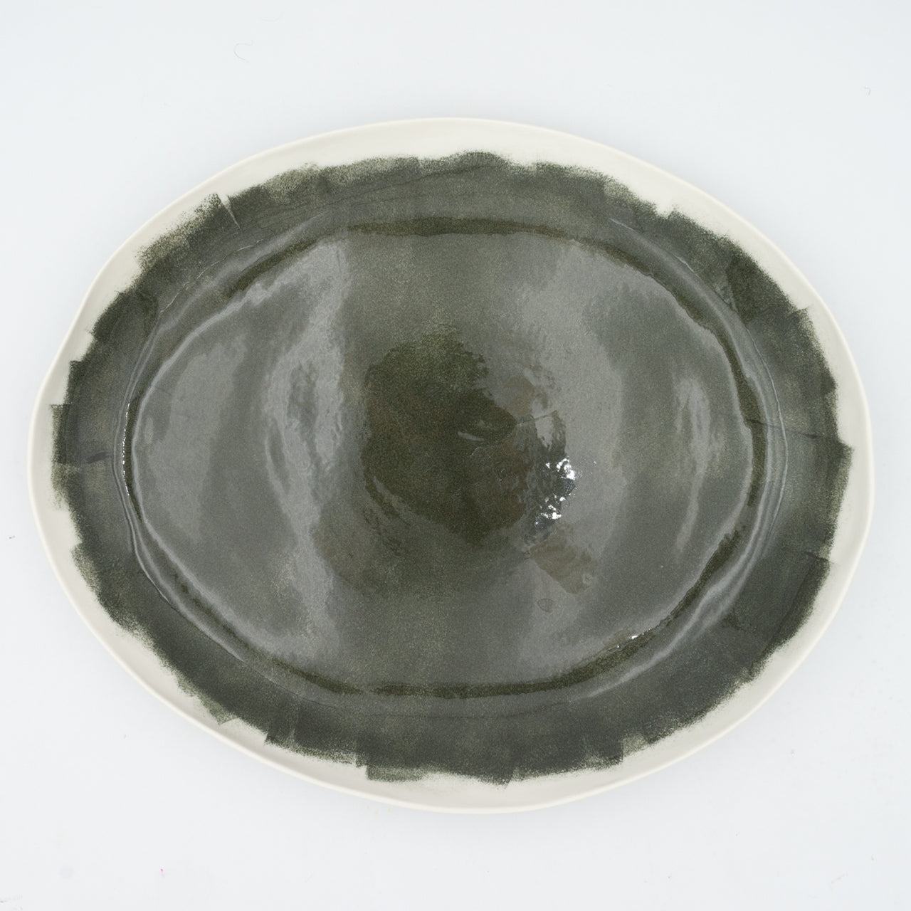 Bertozzi Brushed Oval Platter / Porcelain / 40x30cm / Dark Green