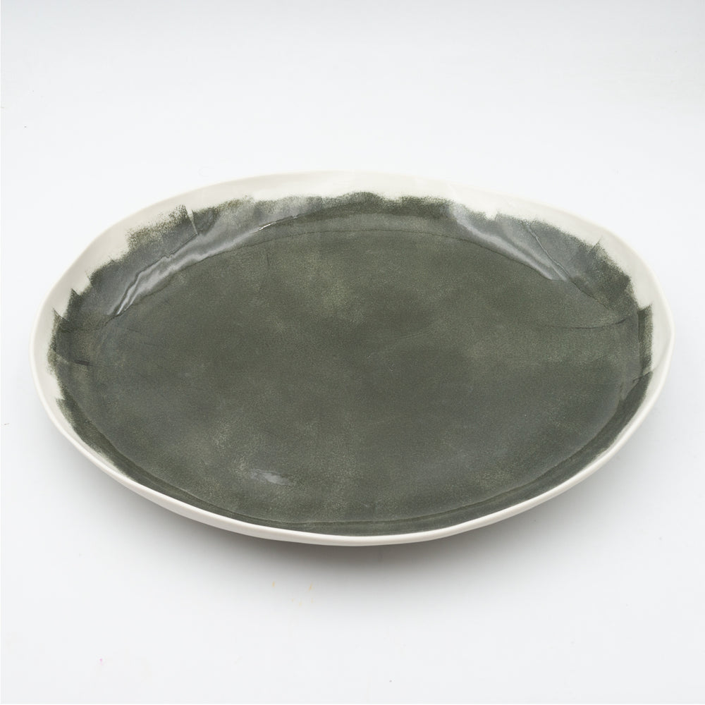 Bertozzi Brushed Oval Platter / Porcelain / 40x30cm / Dark Green
