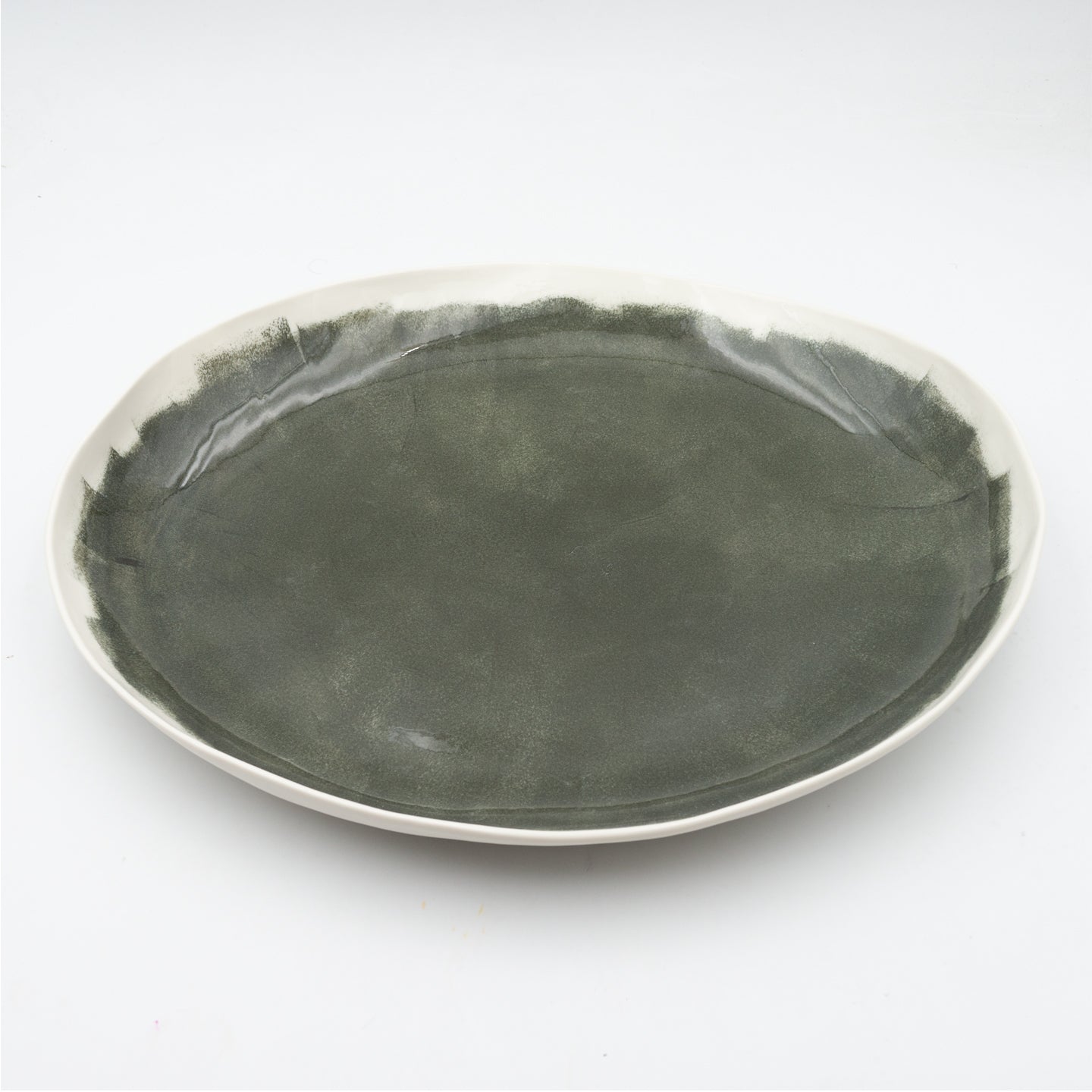 Bertozzi Brushed Oval Platter / Porcelain / 40x30cm / Dark Green