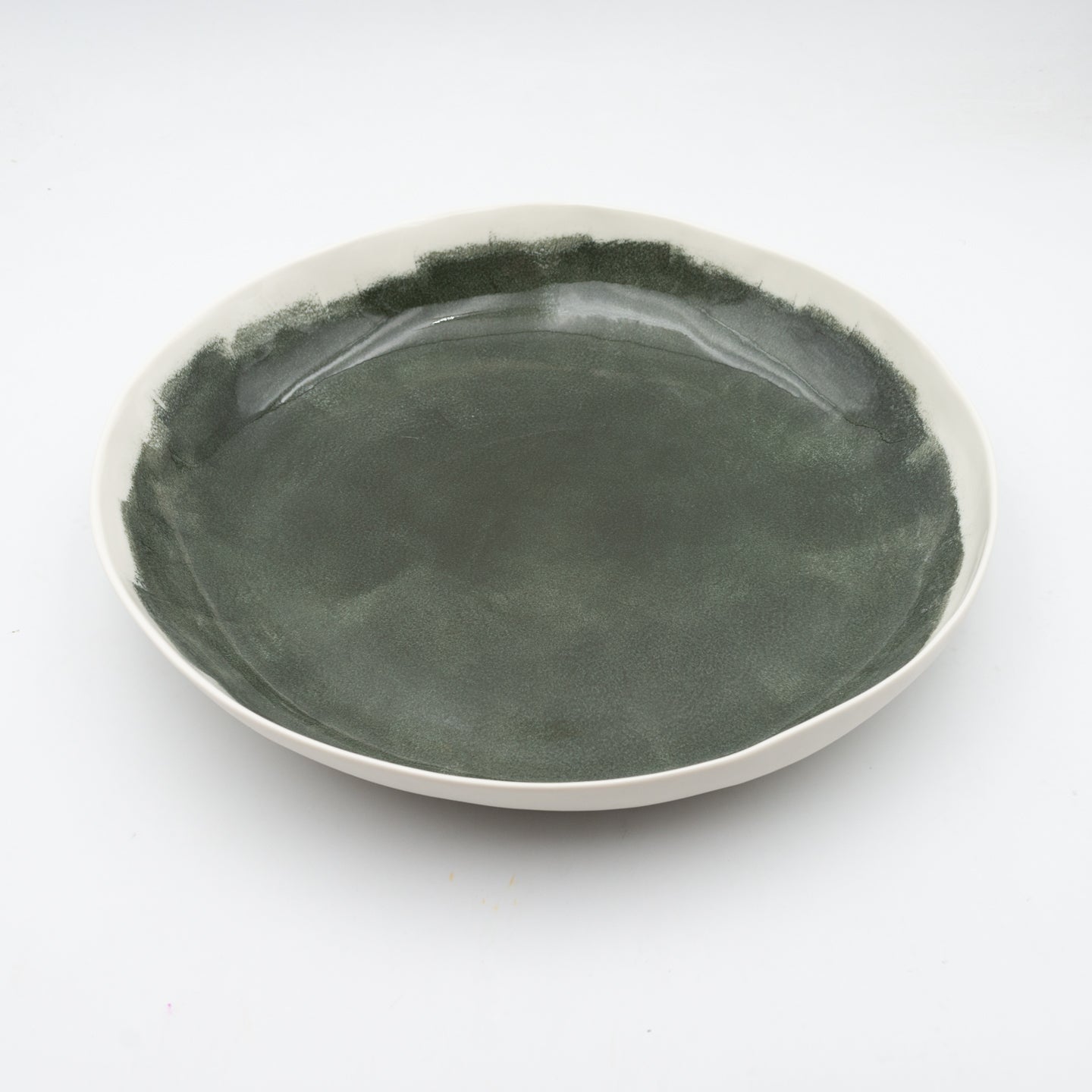 Bertozzi Brushed Round Platter / Porcelain / 35x6cm / Dark Green