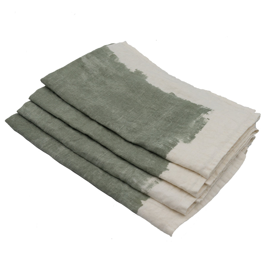 Bertozzi Handmade Crumpled Linen Two-Tone Kitchen Towel in Leaf Cuoio