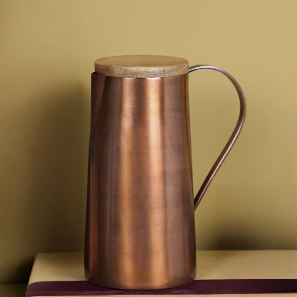 Brushed Copper Water Jug with Wooden Lid