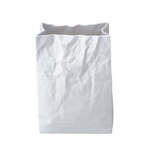 Ceramic Japan Porcelain Crinkle Superbag Vase / White