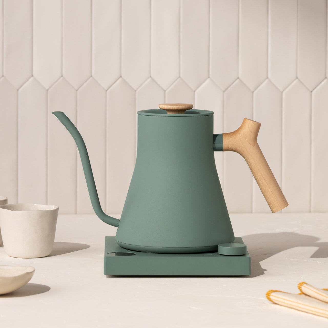 Fellow Stagg EKG Electric Kettle / Smoke Green/Maple | Borough Kitchen