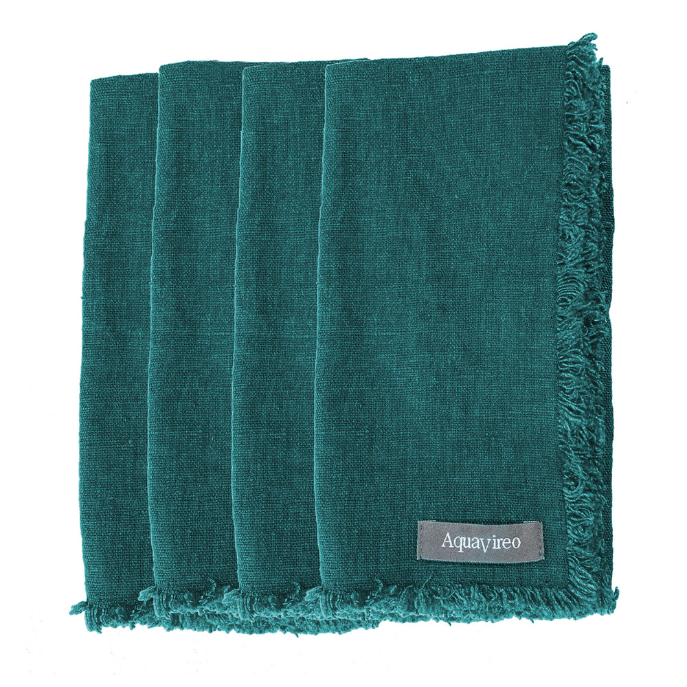 Fringed Linen Napkins / Pack of 4 / 47x47cm / Teal