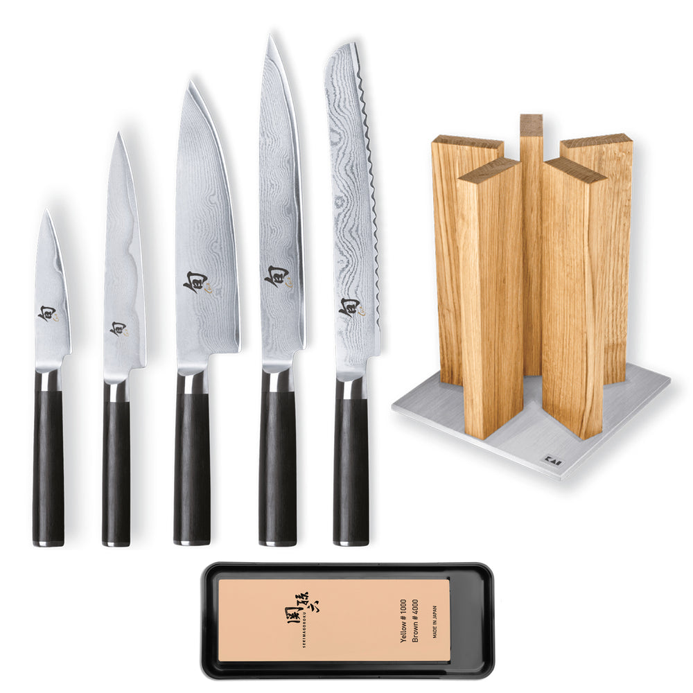 Kai Shun Classic 5 Knife, Whetstone and Block Set / Oak Block