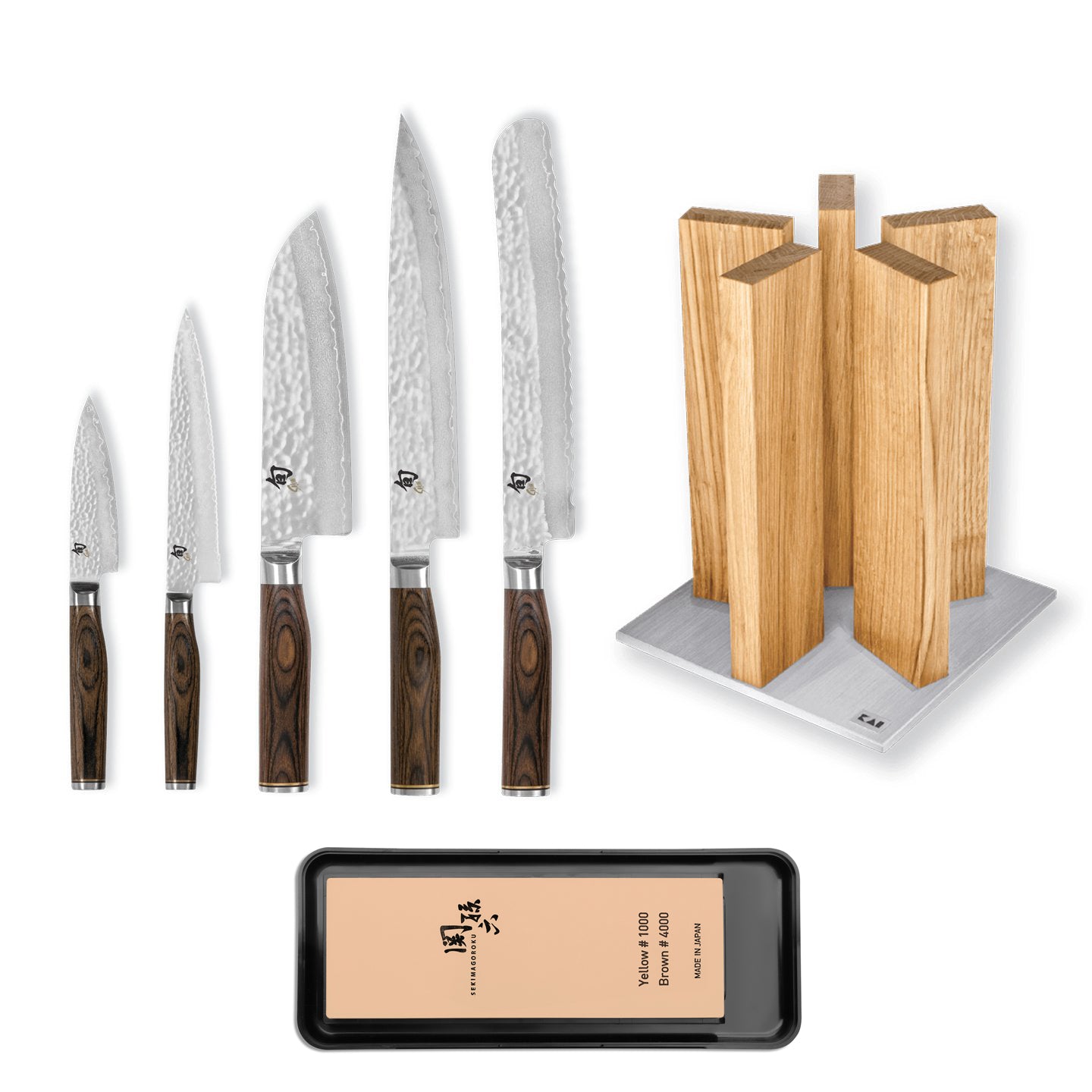Kai Shun Premier 5 Knife, Whetstone and Block Set / Oak Block