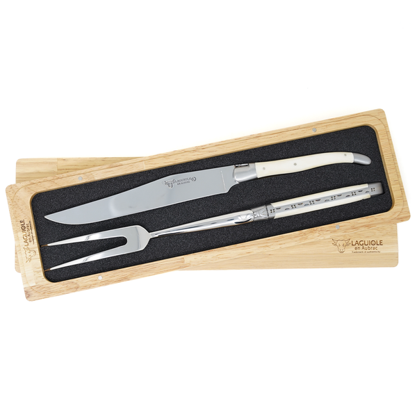 LAGUIOLE en Aubrac バッファローナイフ&フォークペアセット Laguiole en Aubrac Carving Knife and Fork Set / Bone | Borough Kitchen