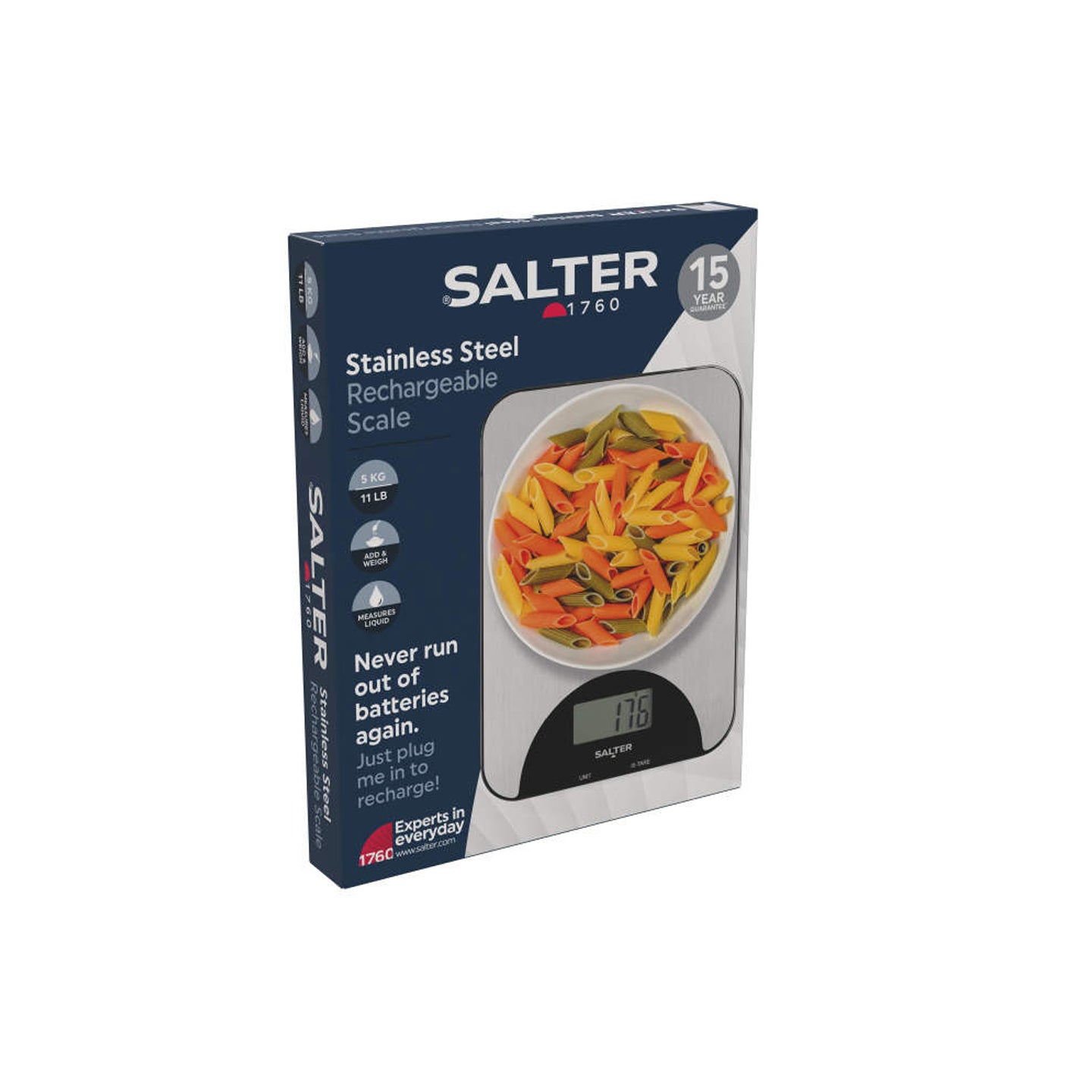 Salter Stainless Steel Rechargeable Kitchen Scale