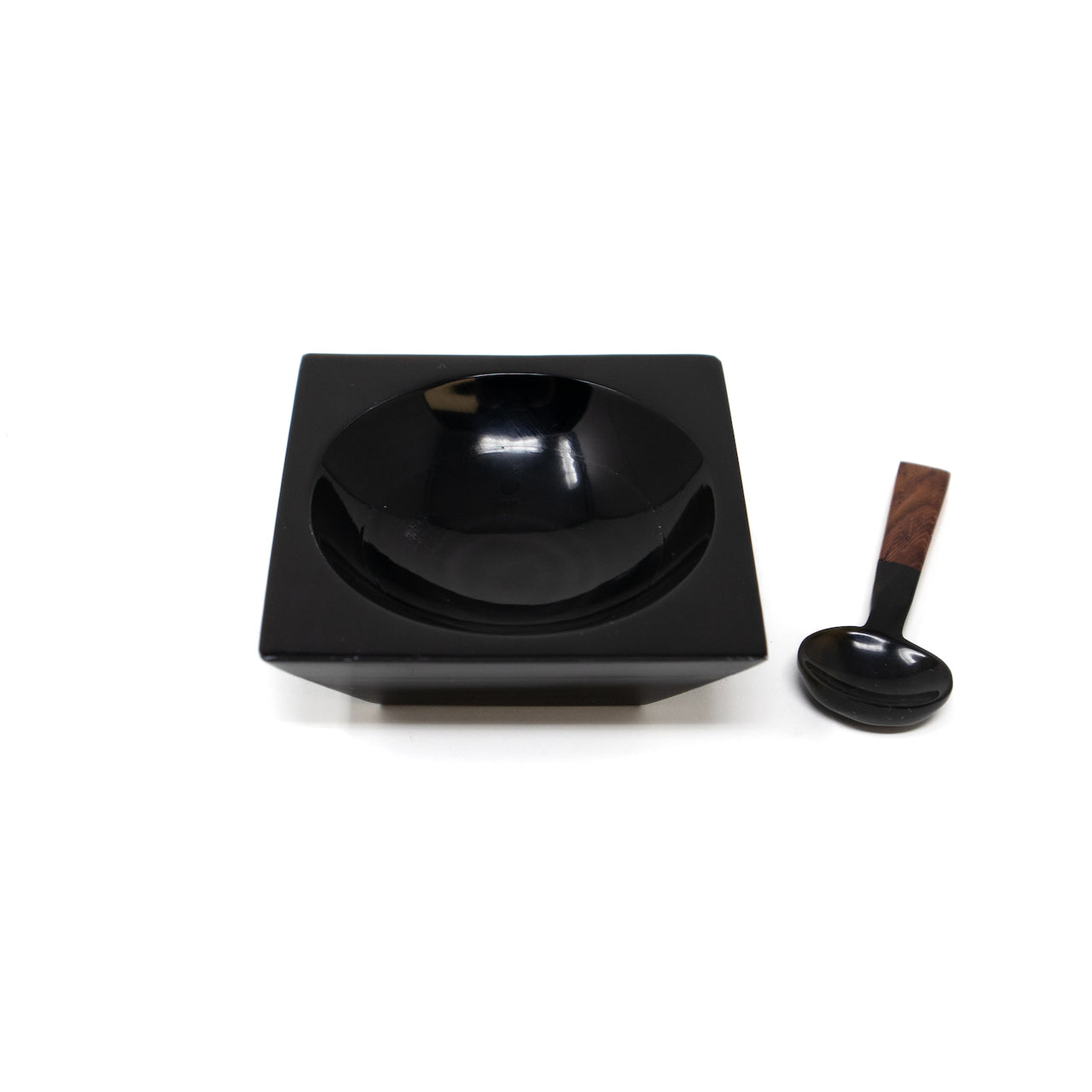Sarah Petherick Square Salt/Pepper Bowl & Miniature Oval Spoon / Horn