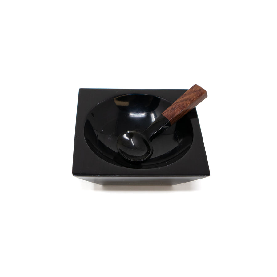Sarah Petherick Square Salt/Pepper Bowl & Miniature Oval Spoon / Horn