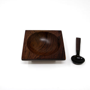 Sarah Petherick Square Salt/Pepper Bowl & Miniature Oval Spoon / Rosewood *