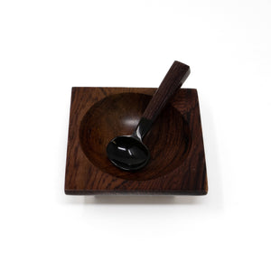 Sarah Petherick Square Salt/Pepper Bowl & Miniature Oval Spoon / Rosewood