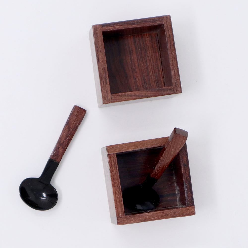 Sarah Petherick Rosewood Salt / Pepper Box with Miniature Oval Spoon / Set of 2 (Ex-Display)