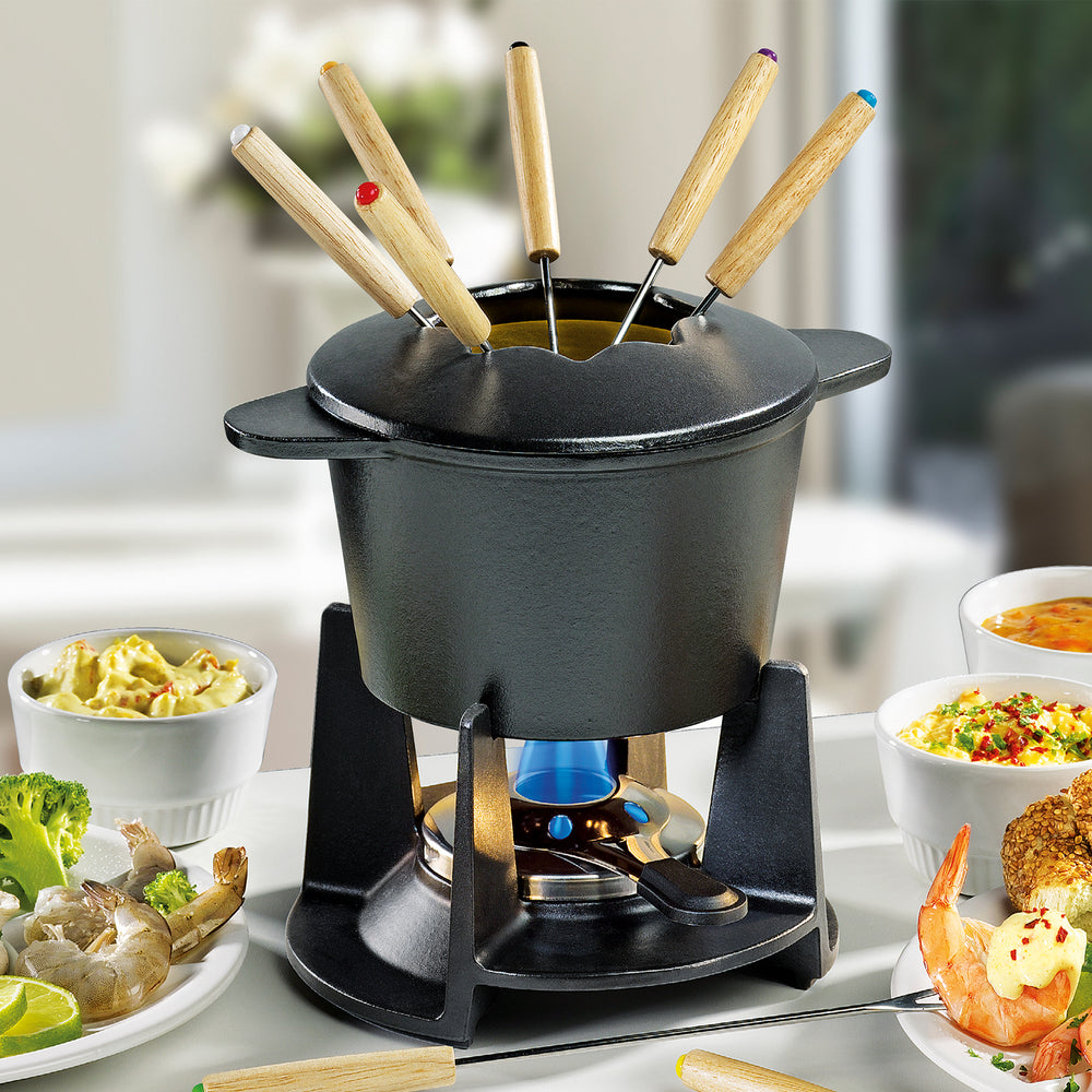 Spring Cast Iron Fondue Set / Black / 16cm