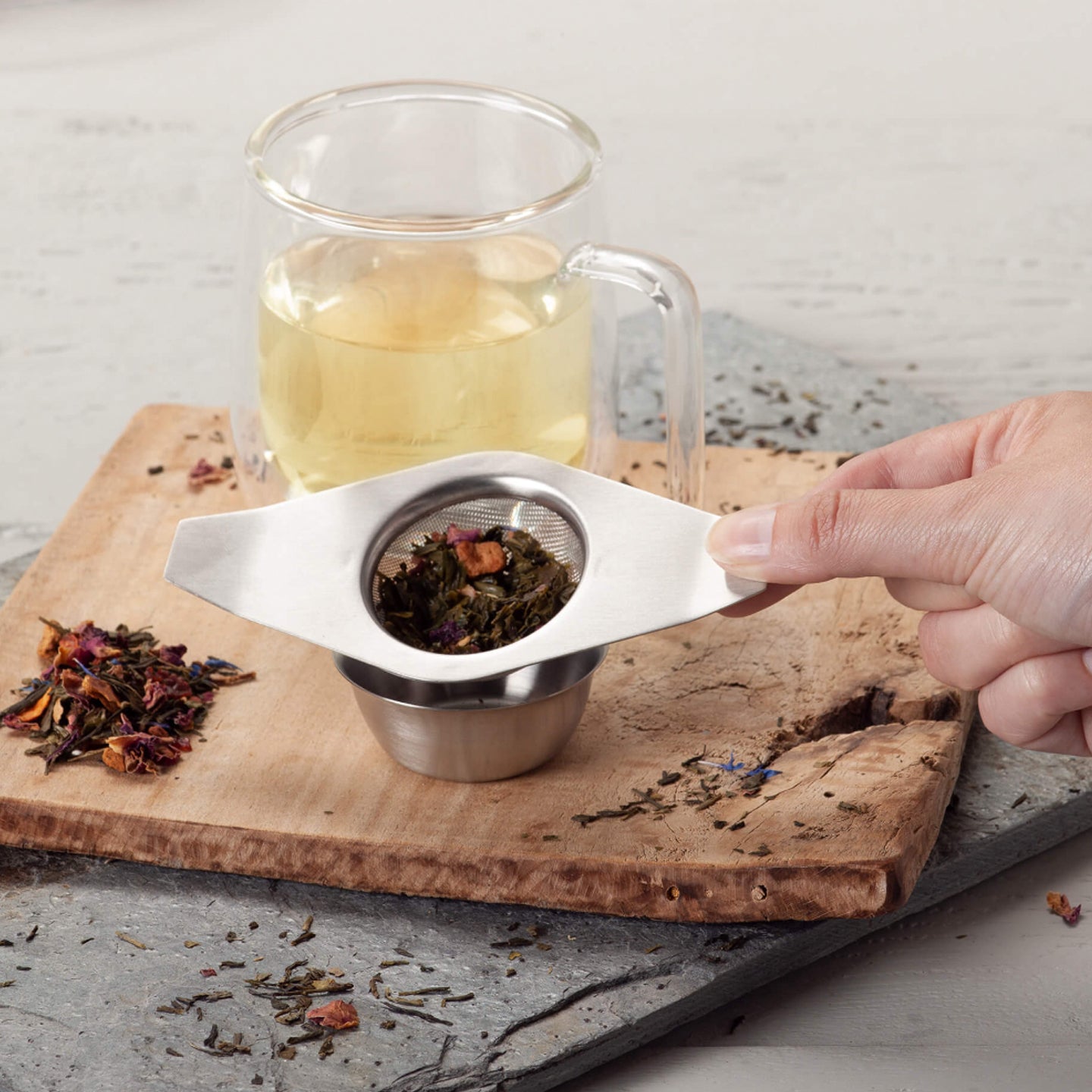 Straining Pot Tea Stainless Steel Tea Strainer with Cup | Borough Kitchen