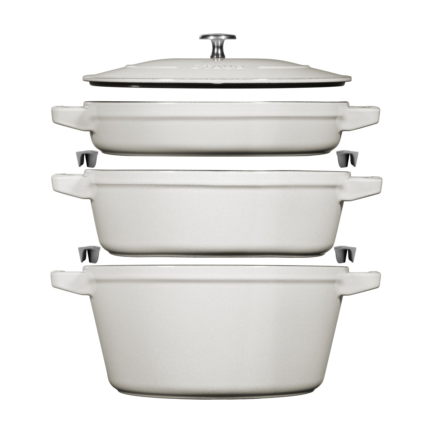 Stackable Pots Staub Stackable 3 Piece Pot Set / White Truffle | Borough Kitchen