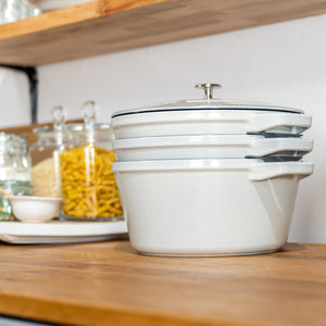 Staub Stackable 3 Piece Pot Set / White Truffle