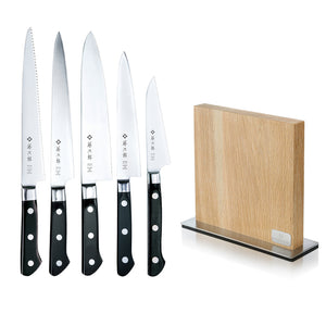 TOJIRO CLASSIC 5 Piece Knife Set / Chef's Knife with Magnetic Knife Block / Oak