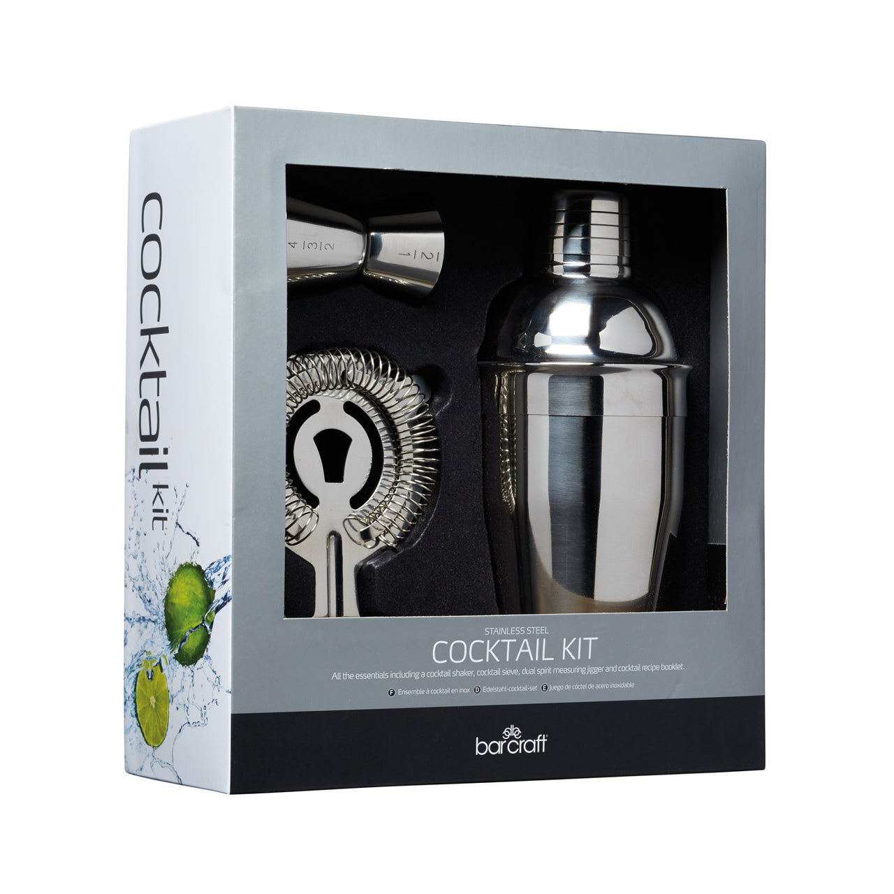 BarCraft dubbelwandige geïsoleerde roestvrijstalen cocktailshaker met receptenfolder, 500 ml BarCraft dubbelwandige geïsoleerde roestvrijstalen cocktailshaker met receptenfolder, 500 ml