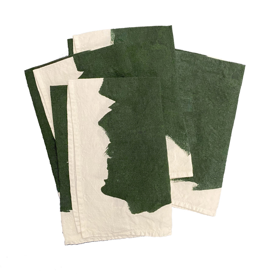 Bertozzi Linen Napkin 45x45cm / Pack of 4 / Green/White Border