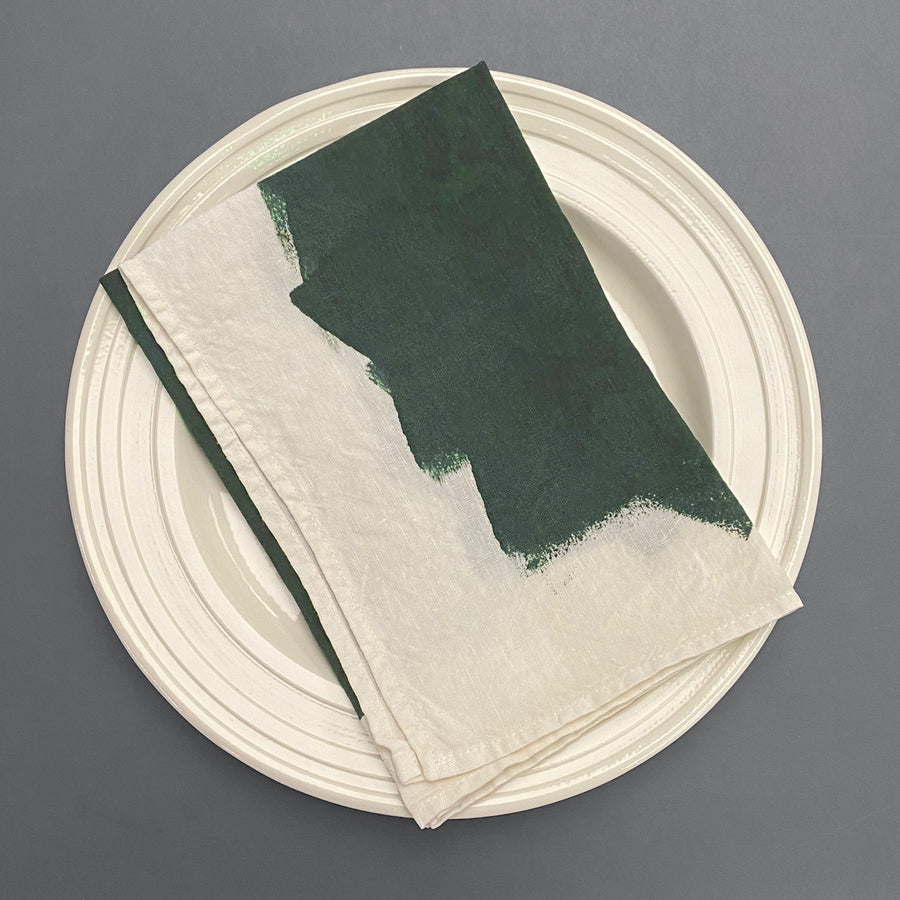 Bertozzi Linen Napkin 45x45cm / Pack of 4 / Green/White Border