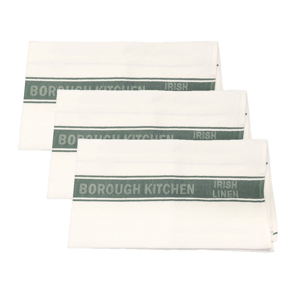 Borough Kitchen Irish Linen Tea Towel / Pack of 3 / Green