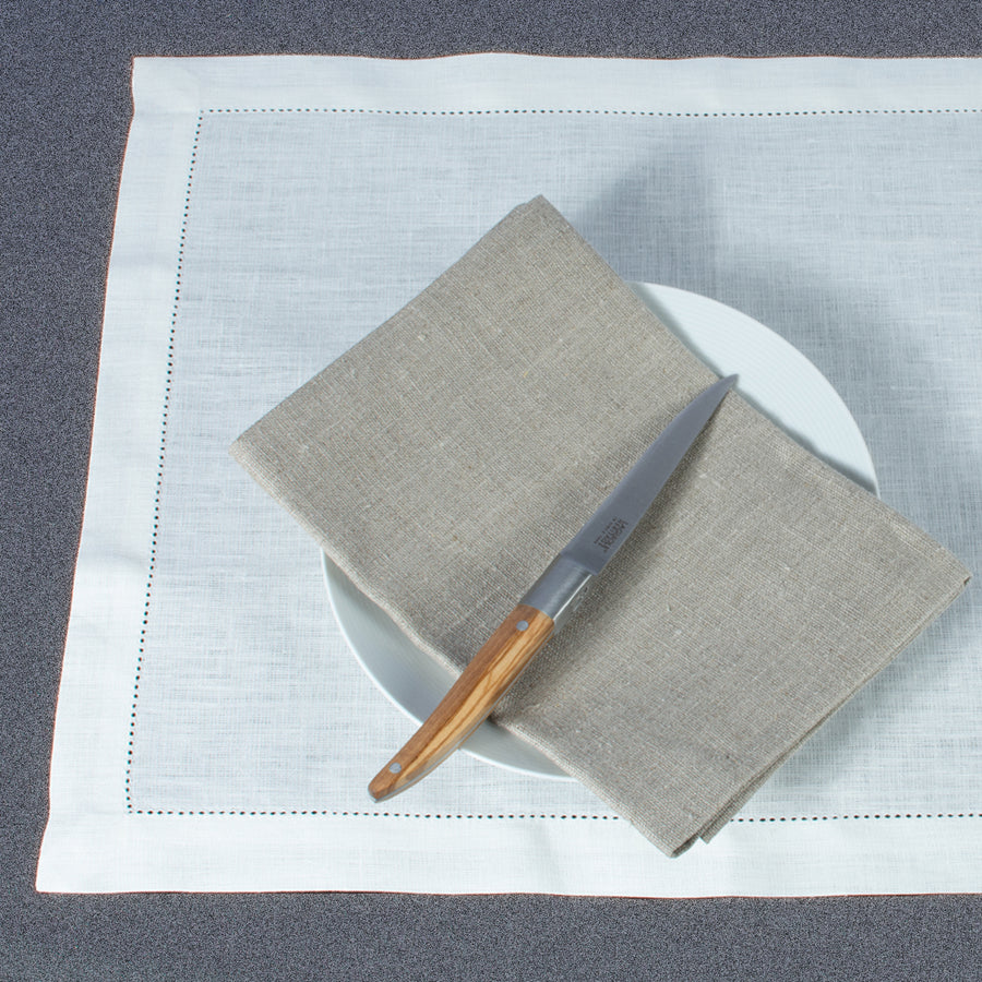 Borough Kitchen Off-White Linen Placemat with Hem-Stitch / 38x50cm / 4 Pack