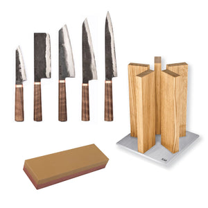 Blenheim Forge 5 Knife, Whetstone and Oak Block Set