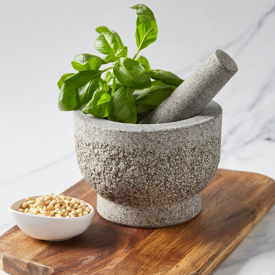 ChefSofi Mortar and Pestle Set - Unpolished Heavy Granite for Enhanced