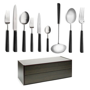 Cutipol Ebony 75 Piece Cutlery Set / Black and Stainless Steel with Canteen