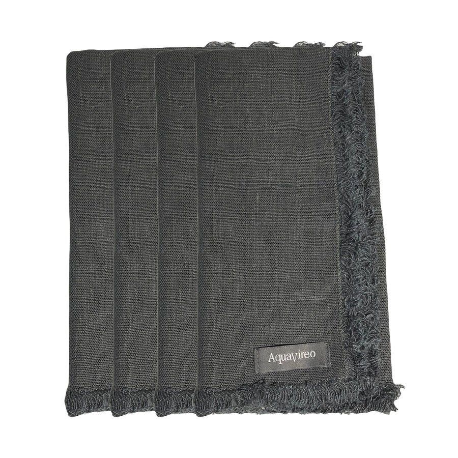 Fringed Linen Napkins / Pack of 4 / 47x47cm / Grey *