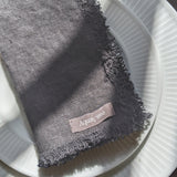 Fringed Linen Napkins / Pack of 4 / 47x47cm / Grey *