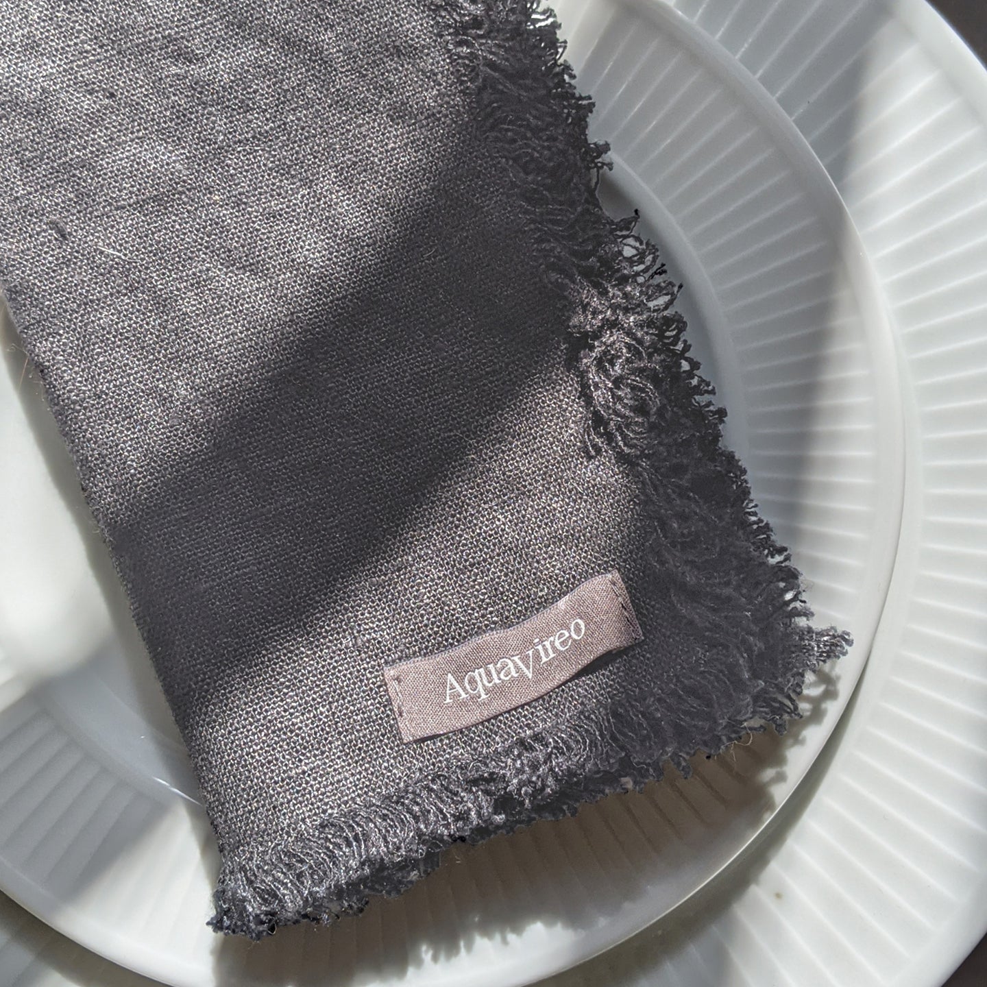 Fringed Linen Napkins / Pack of 4 / 47x47cm / Grey *