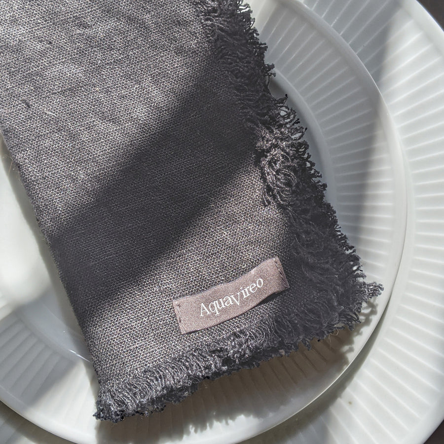 Fringed Linen Napkins / Pack of 4 / 47x47cm / Grey *