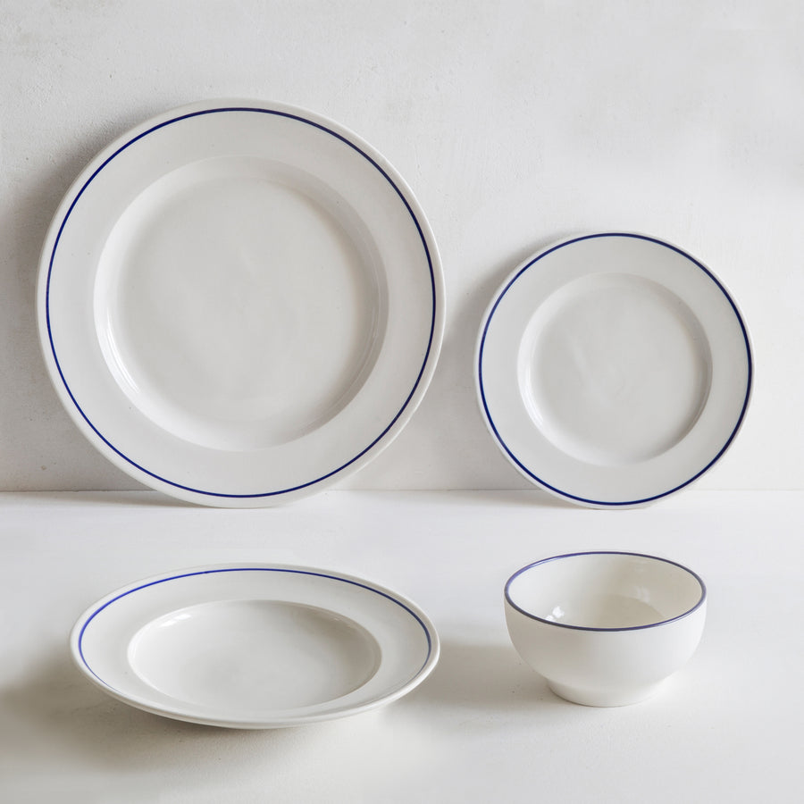 John Julian Classical Porcelain Cobalt Blue Line 16 Piece Dinner Set
