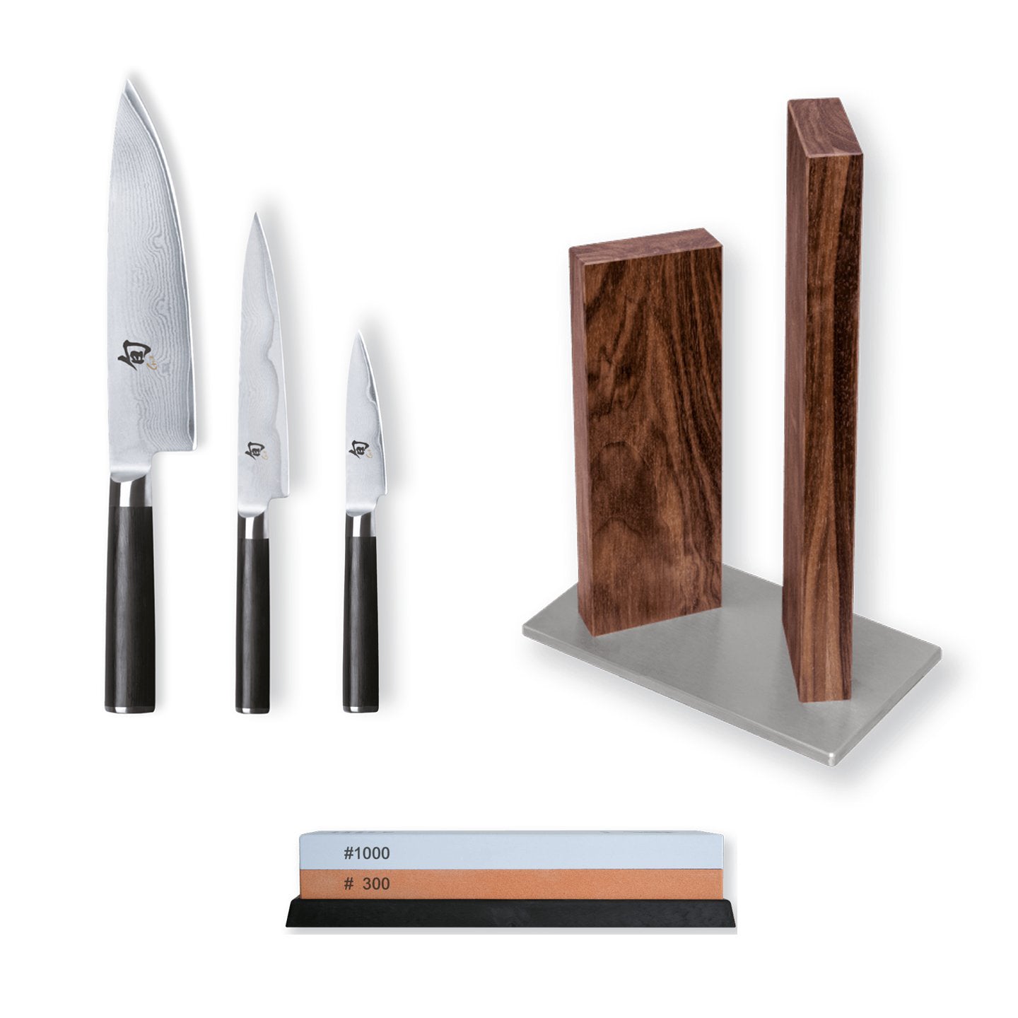 Kai Shun Classic 3 Knife, Whetstone and Block Set / Walnut Block