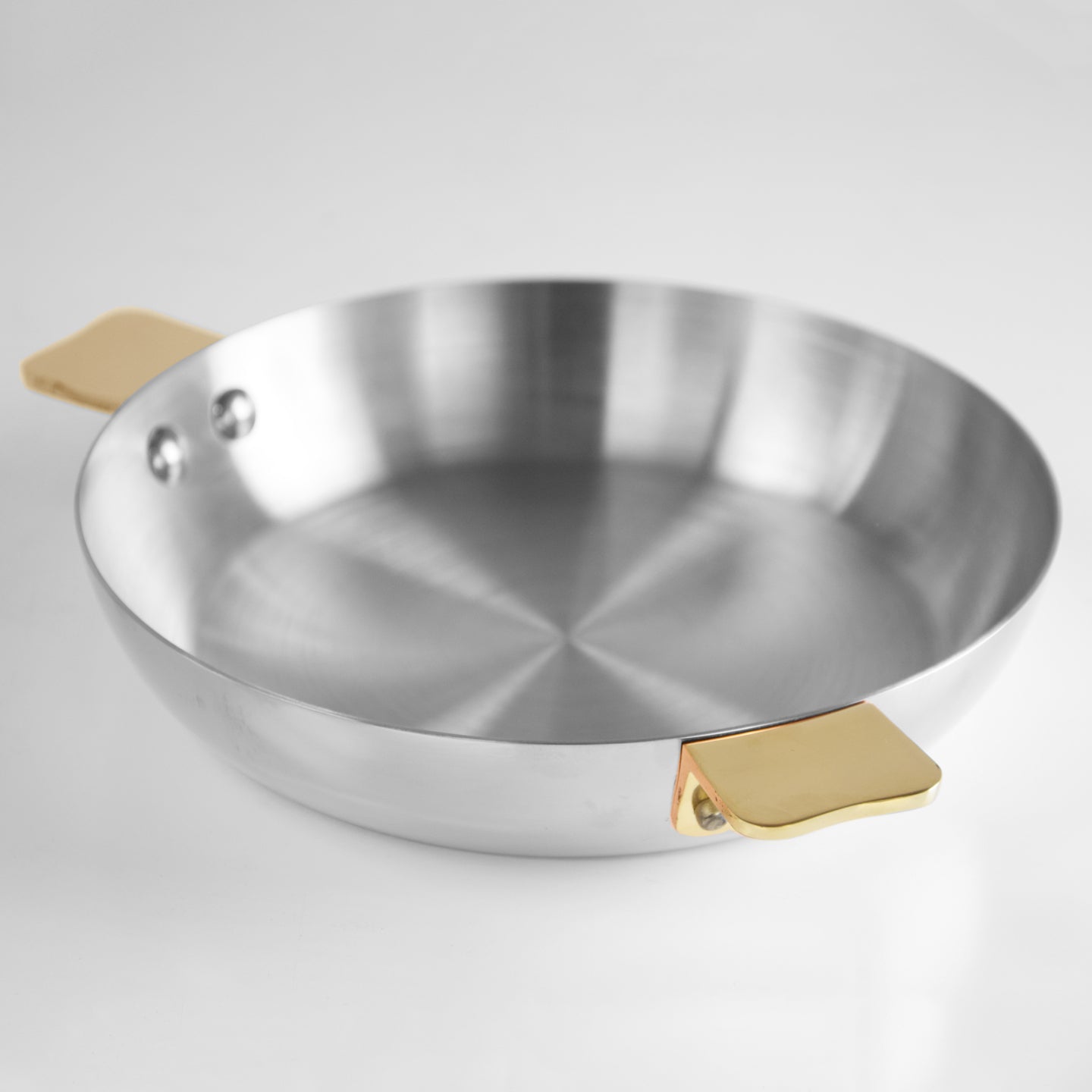 Mauviel Art Deco Round Stainless Steel Pan with Bronze Handles