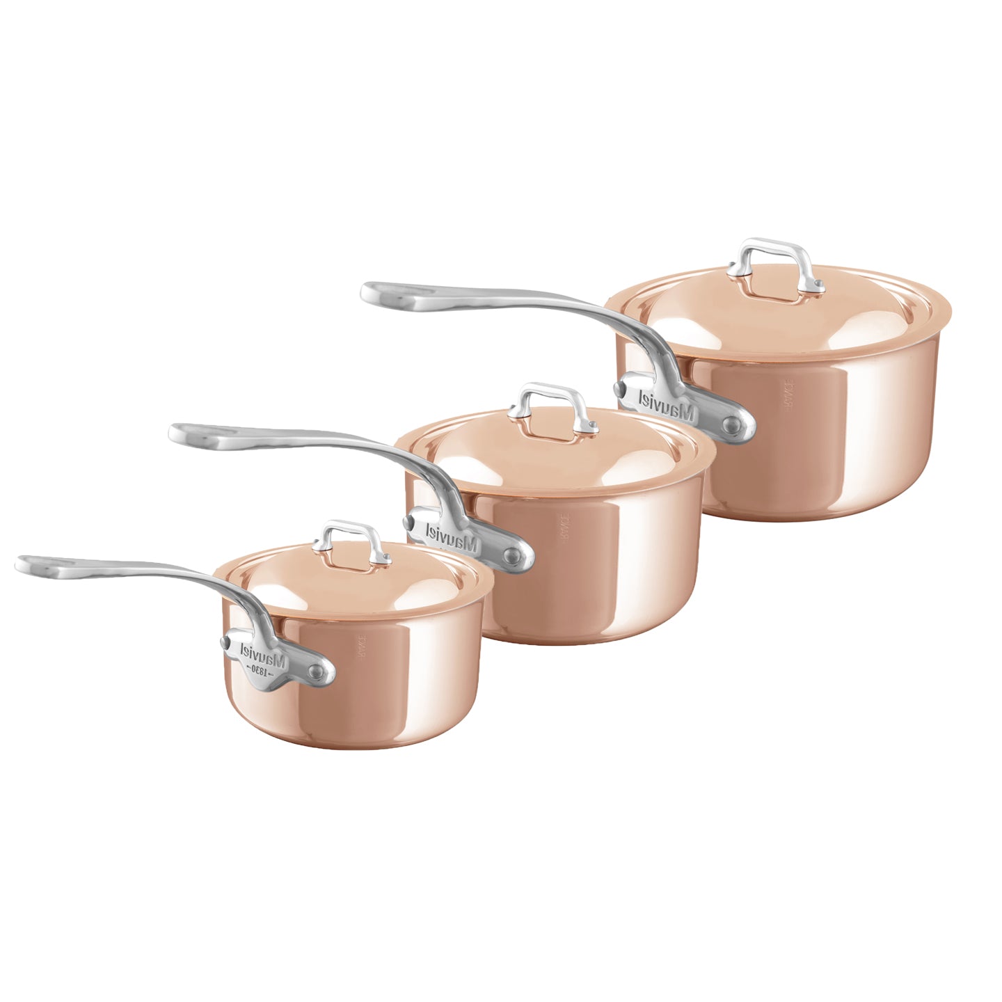 Mauviel M'6S Induction Compatible 3 Piece Saucepan Set with Lids