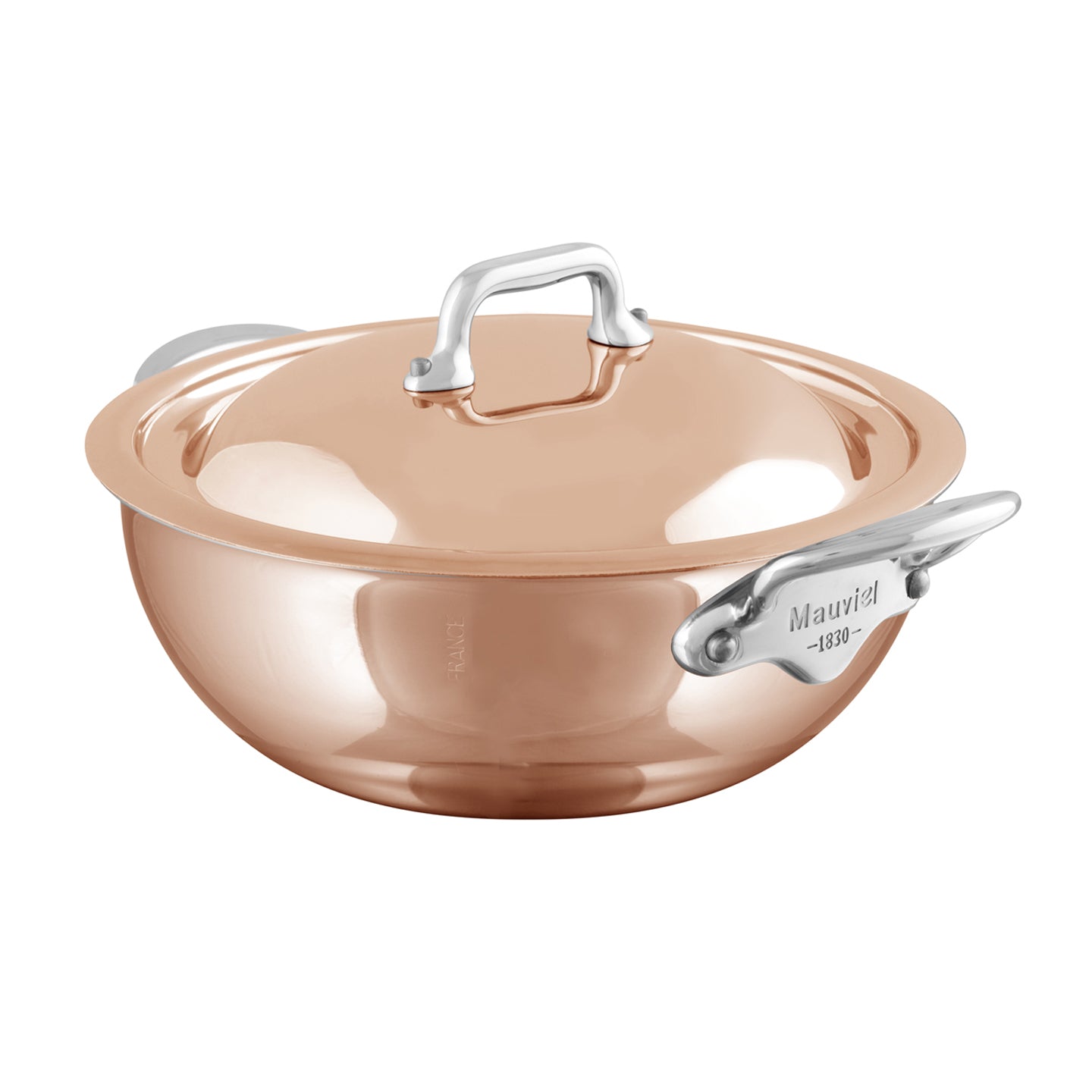 Mauviel M'6S Induction Compatible Copper Curved Splayed Saute Pan with Lid