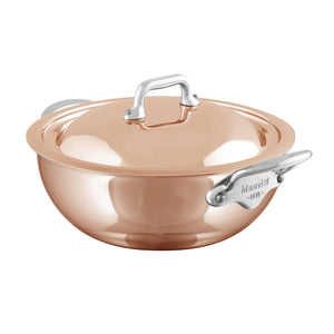Mauviel M'6S Induction Compatible Copper Curved Splayed Saute Pan with Lid