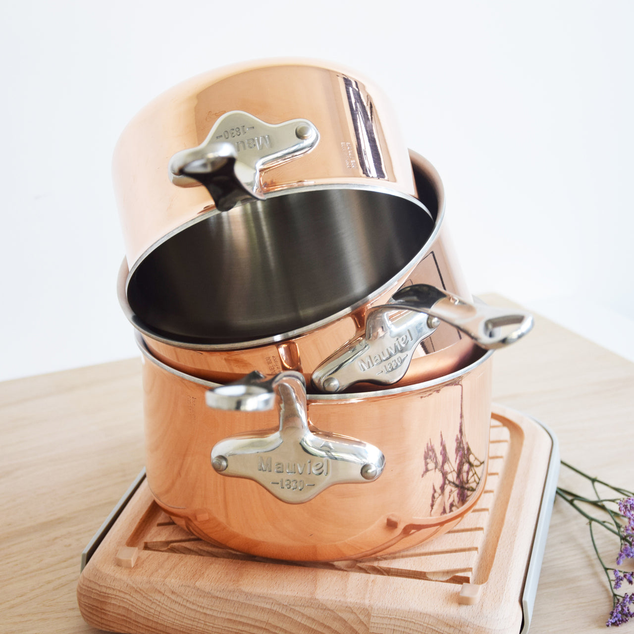 Mauviel M'6S Induction Compatible Copper Saucepan with Lid