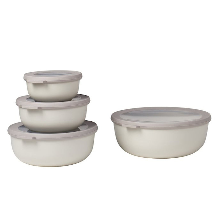 Mepal Cirqula Round Stacking Bowls with Lids (Wide) / Set of 4 / Nordic White