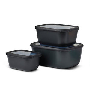 Mepal Cirqula Rectangular Stacking Bowls with Lids (750ml to 3L) / Set of 3 / Black